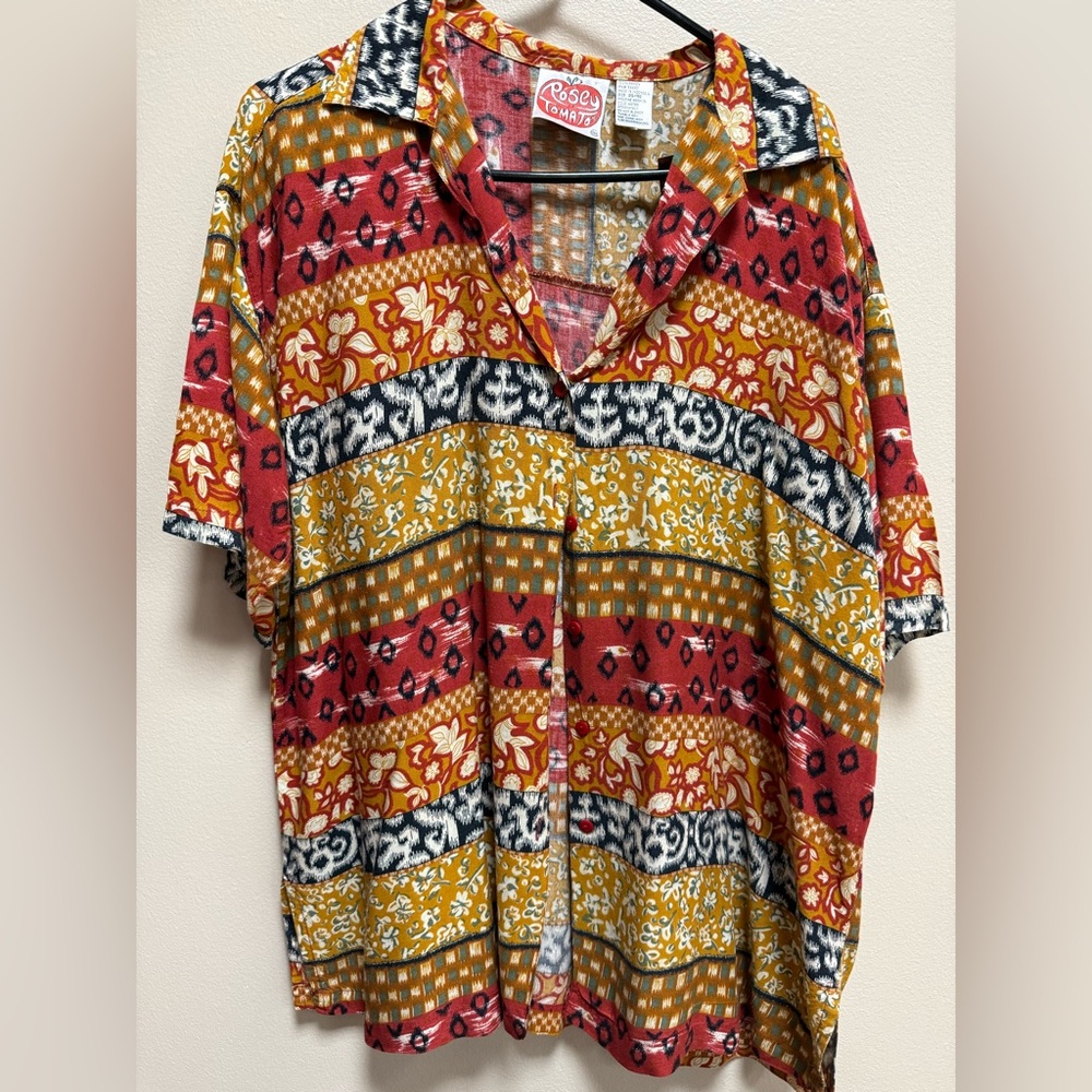 Vintage Posey Tomato Button Down Top Size 20 40 (XL/XXL) 90s Colorful